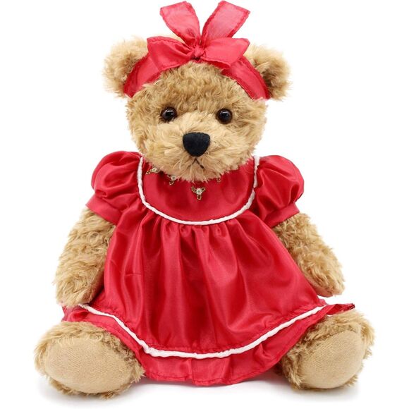 10" Oitscute Red Small Teddy Bear with Cloth Stuffed Animal Soft Plush Toy - Picture 1 of 6